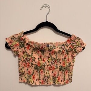 Divided Multicolor Floral Smocked Crop Top